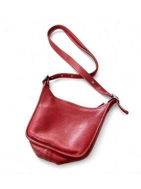Vtg COACH Leather RED Purse Hobo Crossbody Buckle Strap